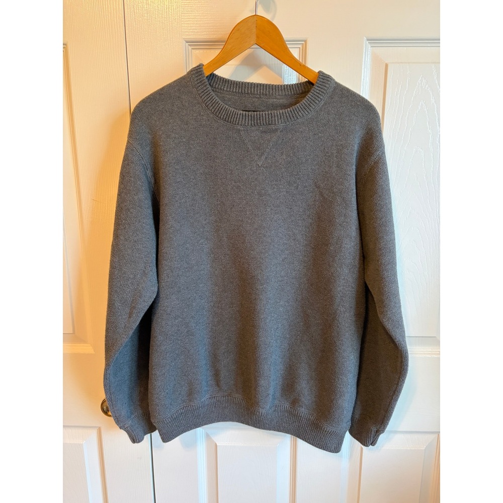 Eddie Bauer Mens Large Gray 100% Cotton Crewneck Knit Sweater Long Sleeve Ribbed